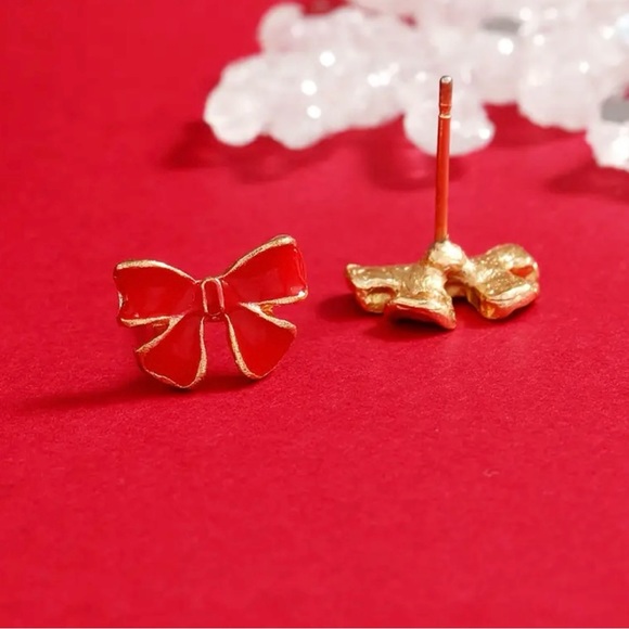 🌼 Classic Red Bow Gold tone Trim and back - Picture 4 of 6